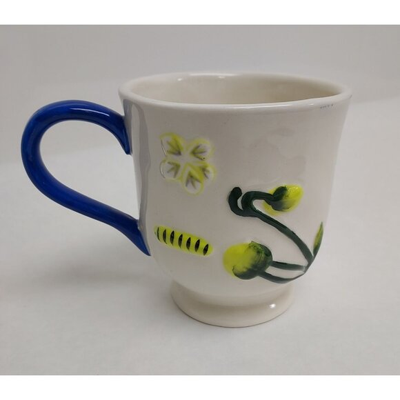 Anthropologie Faye Icon Mug Coffee Cup Floral Caterpillar Butterfly Replacement - Picture 2 of 6